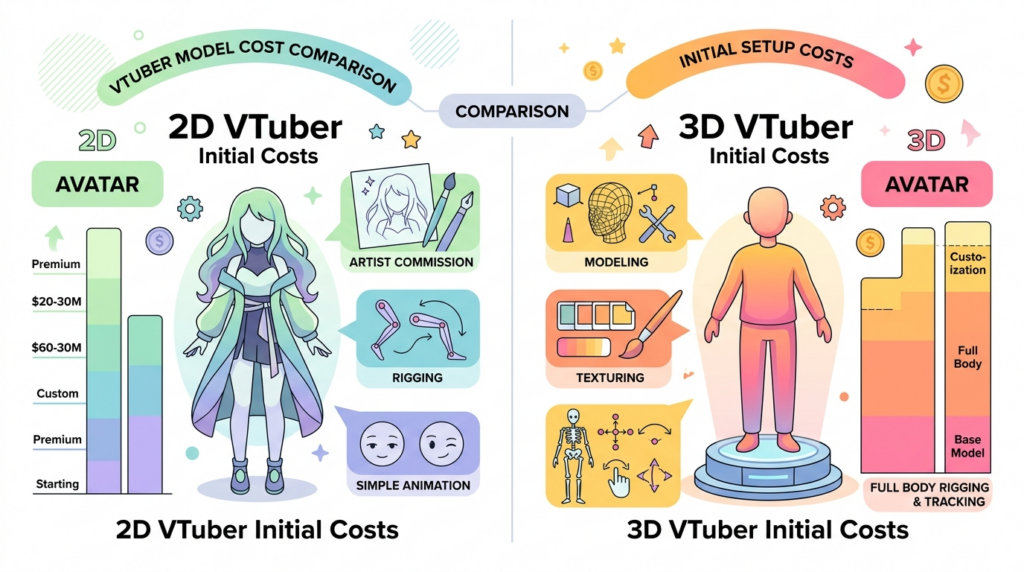2Dと3DのVTuberモデルの初期費用の比較図