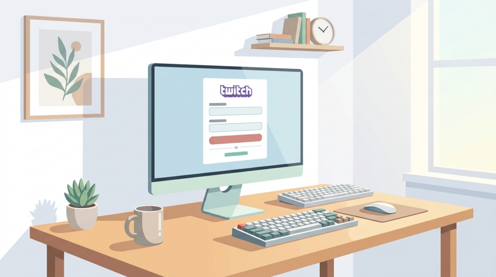 Twitch登録ページが表示されたコンピュータースクリーン