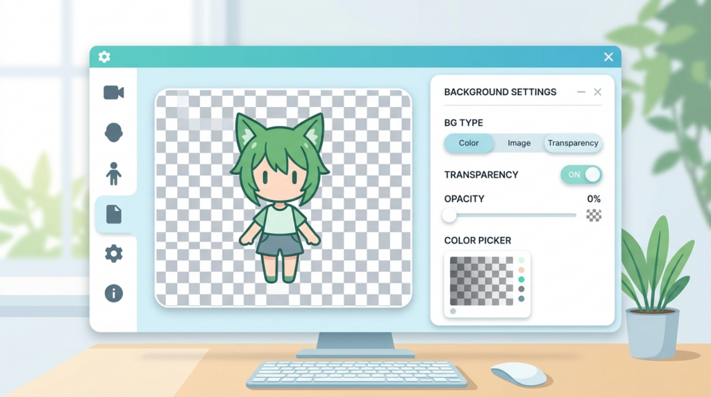 VTube Studioの背景透過設定を示す画面