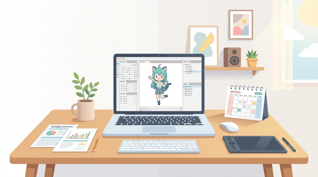 VTuberモデル制作のスケジュールと予算管理をするデスク