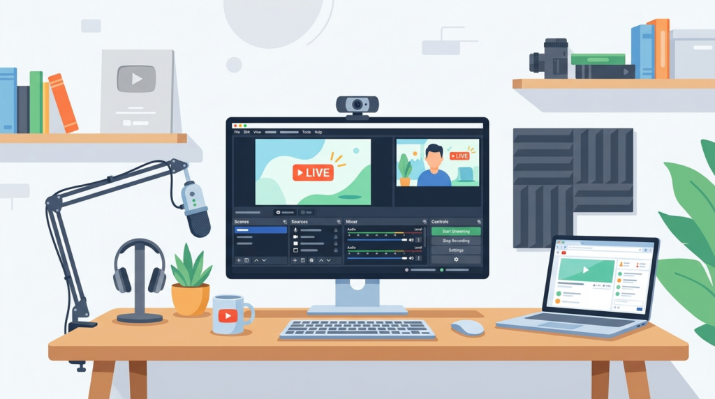 YouTube配信に向けたOBS Studioの設定画面